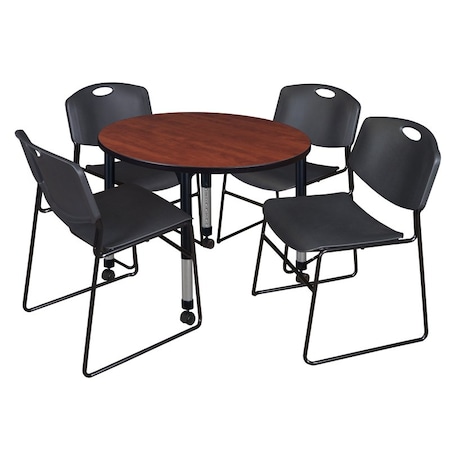 Regency Tables > Height Adjustable > Round Mobile Table & Chair Sets, 36 W, 36 L, 23-34 H, Cherry TB36RNDCHAPCBK44BK